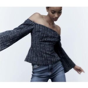 Zara Off Shoulder Tweed Top